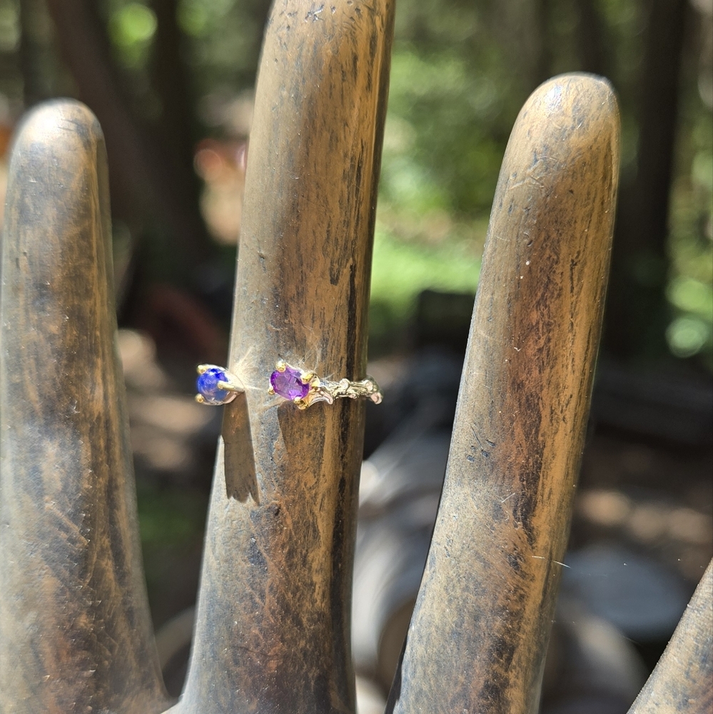 Opal & Amethyst Gemstone Sterling & Gold Ring Sz6 Adjustble - Picture 5 of 11